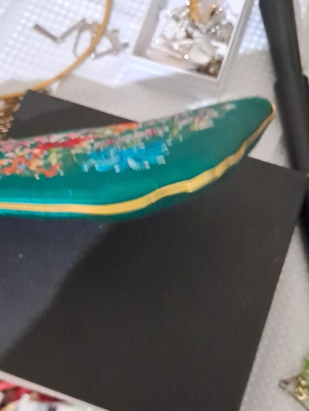 Teal Floral Embroidered Women's Clutch - Picture 2 of 3